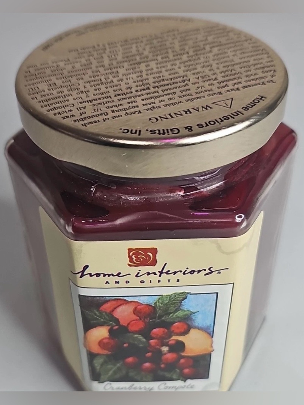 Home Interiors and Gifts Cranberry Compote Scented Hexagonal Small Jar Candle